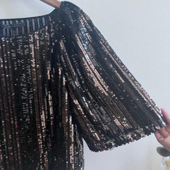 BCBG Max Azria Mesh Sequin Black Crop Top Blouse Women's Size M - Picture 4 of 8